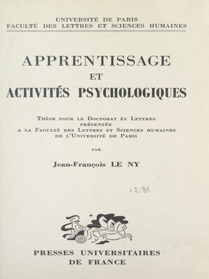 cover image of Apprentissage et activités psychologiques